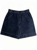 Women's Elastic Waist Denim Shorts Dark Blue Loose Fit Casual Summer Shorts