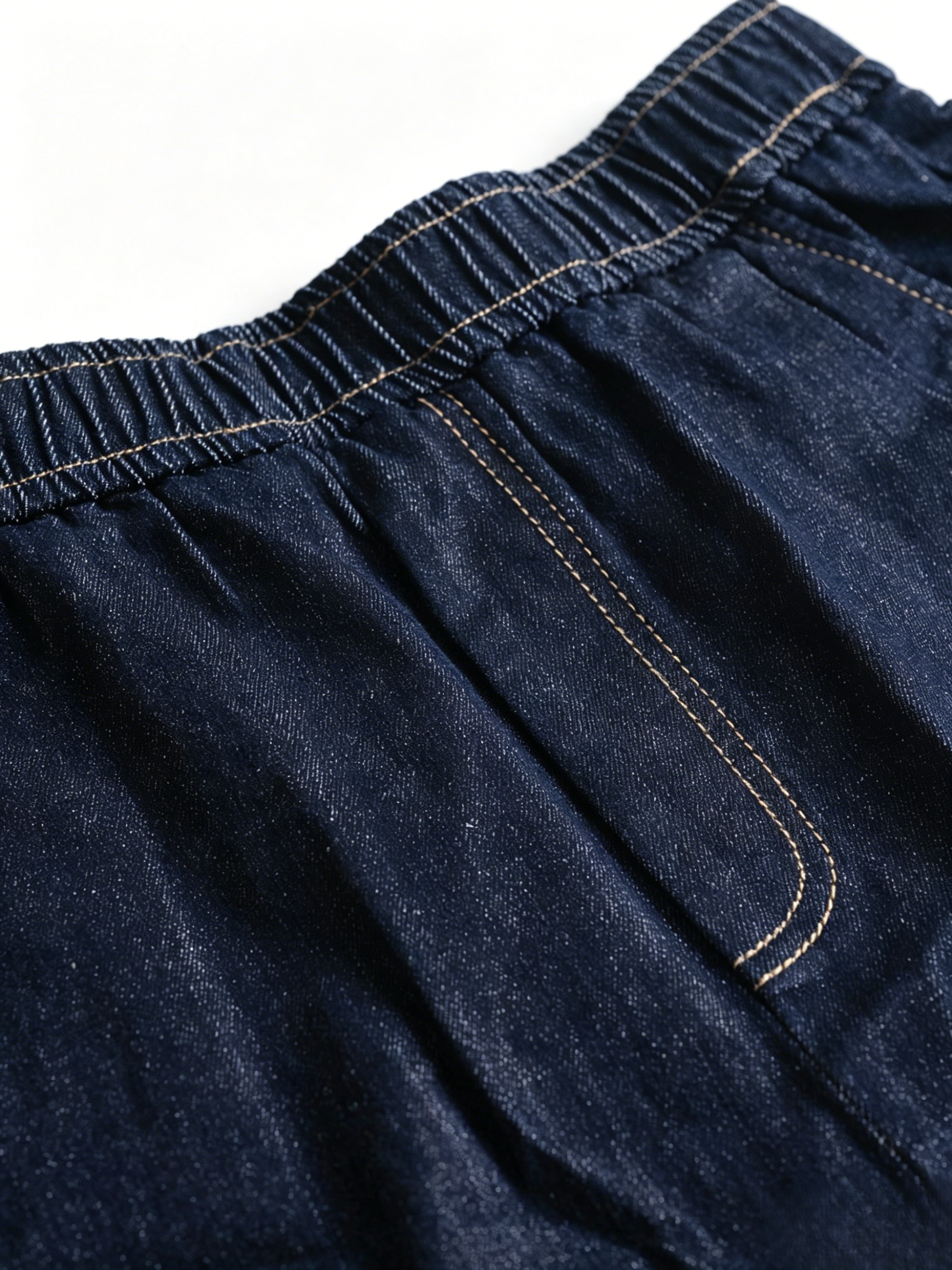 Women's Elastic Waist Denim Shorts Dark Blue Loose Fit Casual Summer Shorts