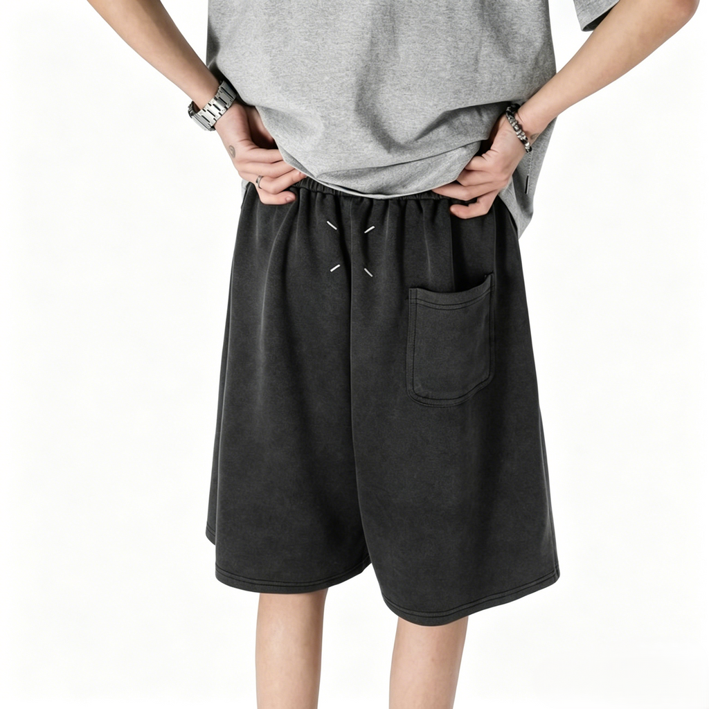 Men's Loose Fit Cotton Casual Shorts Dark Gray Elastic Waist