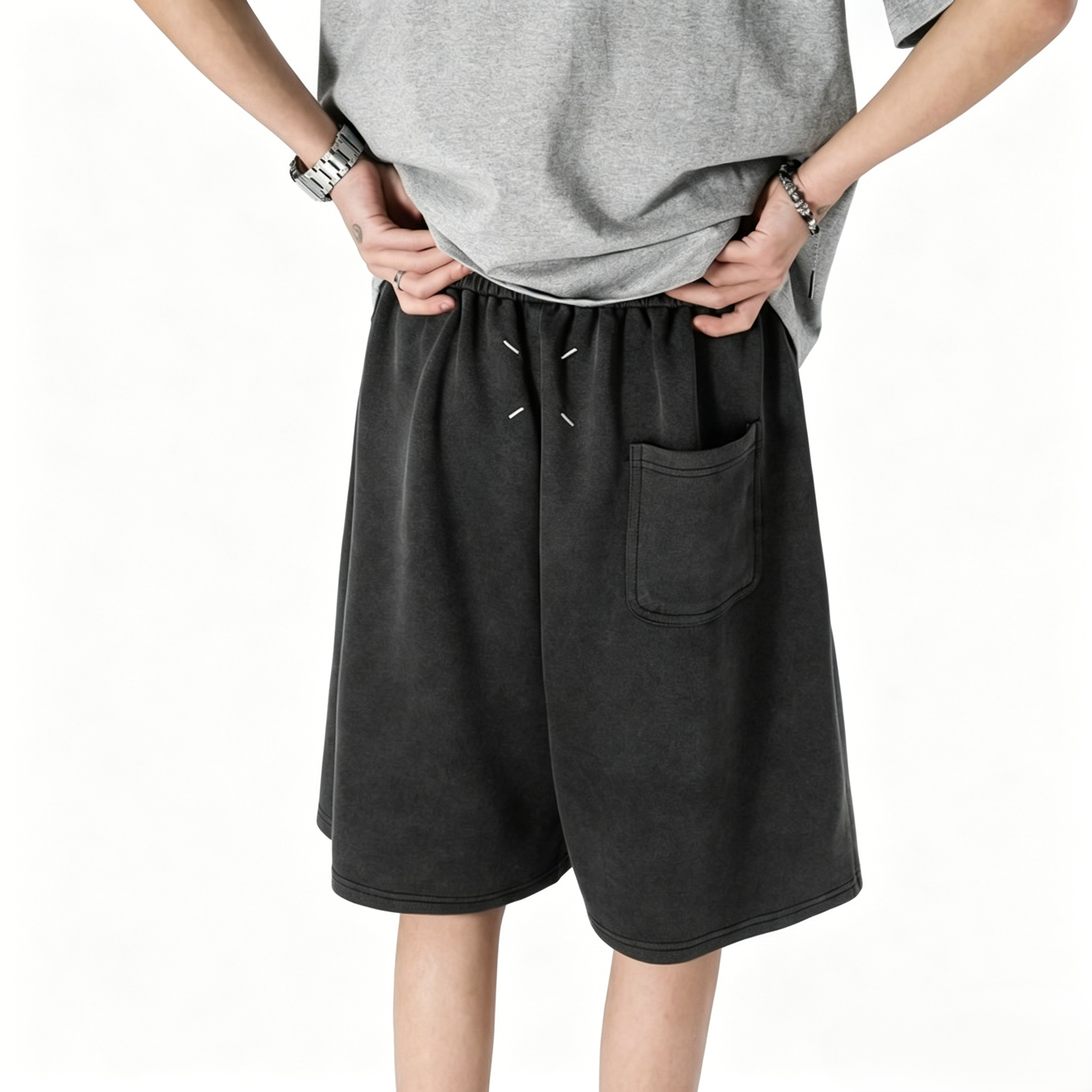 Men's Loose Fit Cotton Casual Shorts Dark Gray Elastic Waist