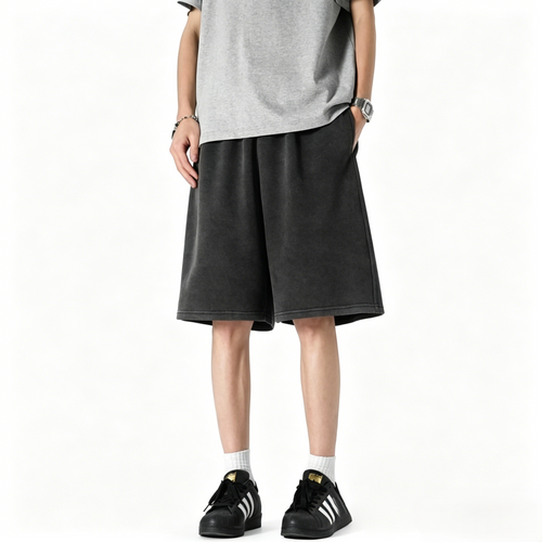 Men's Loose Fit Cotton Casual Shorts Dark Gray Elastic Waist