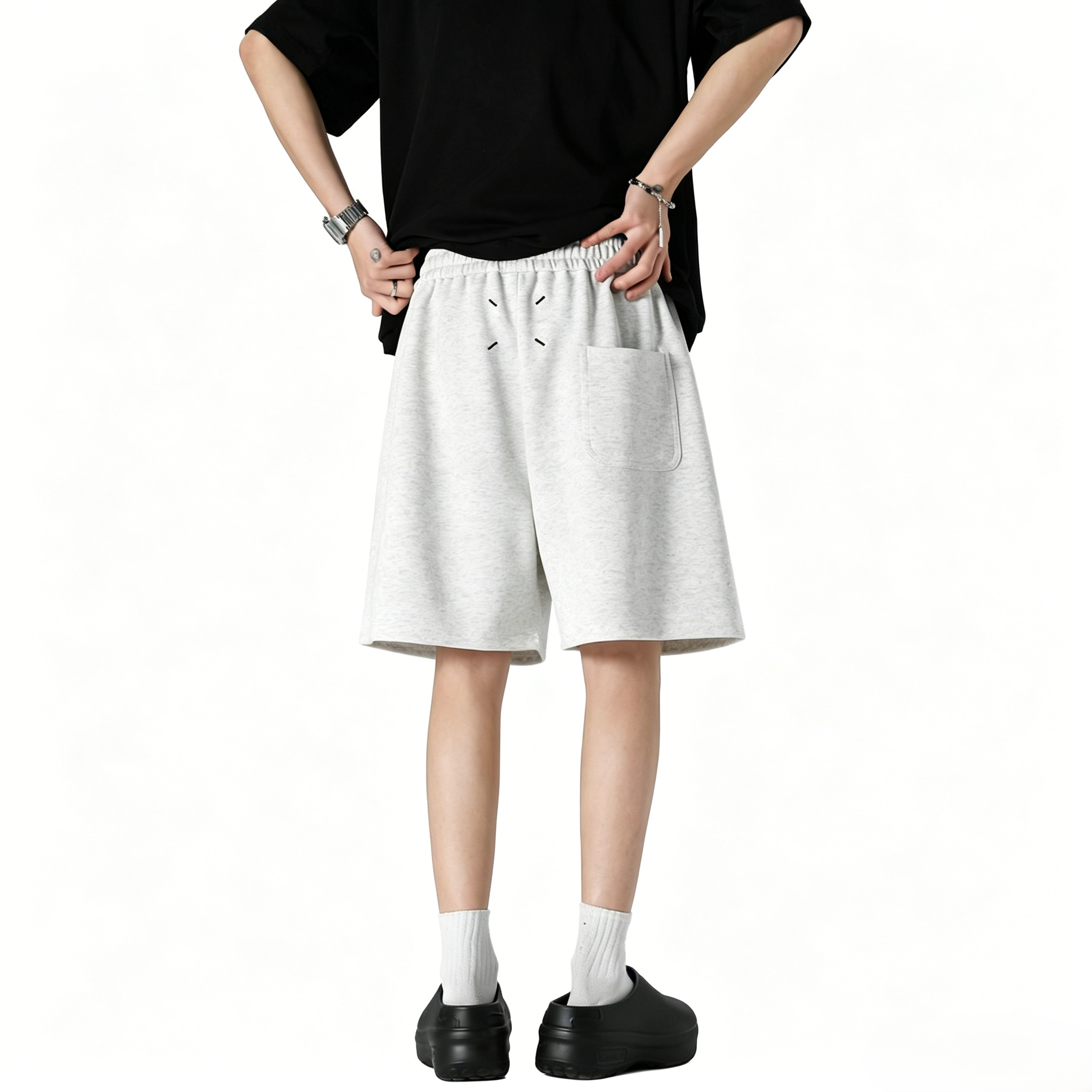 Men's Loose Fit Cotton Casual Shorts Dark Gray Elastic Waist