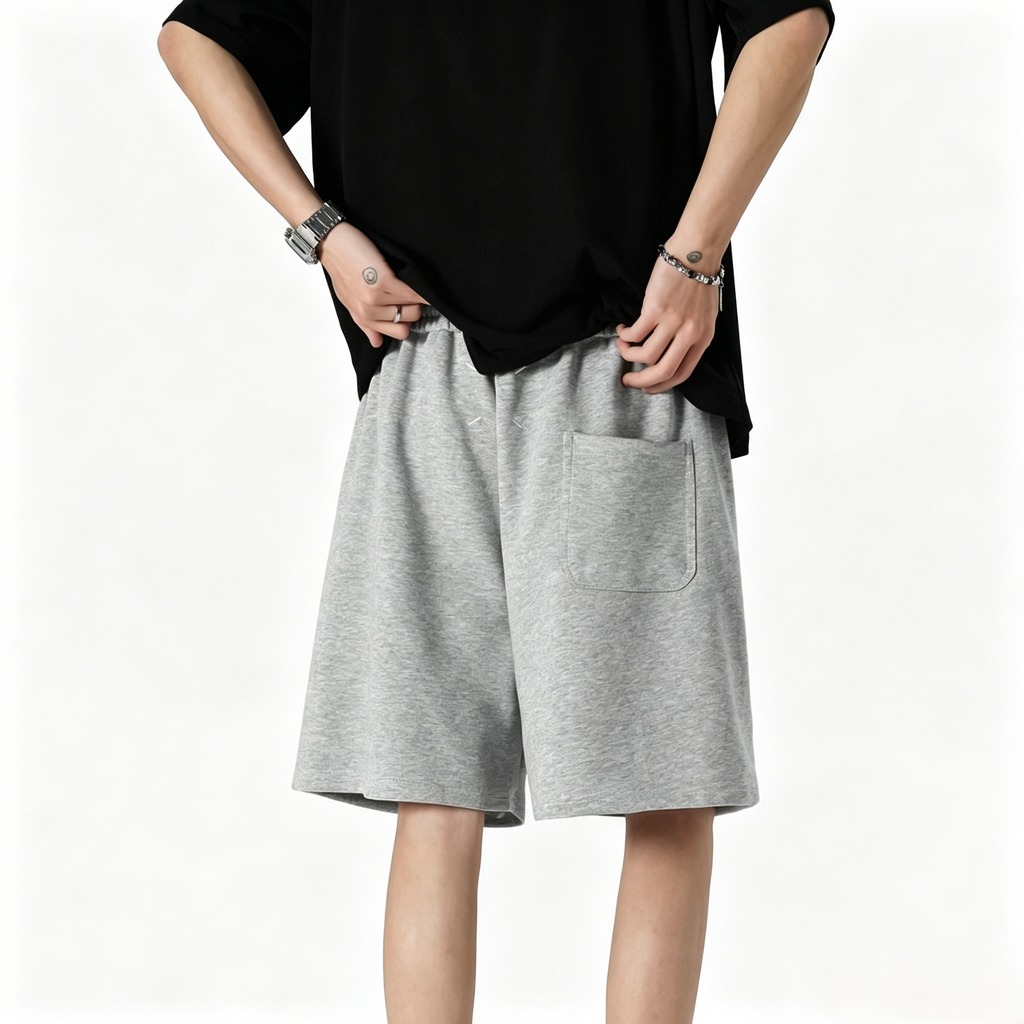 Men's Loose Fit Cotton Casual Shorts Dark Gray Elastic Waist
